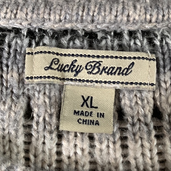 Lucky Brand open weave, blue, gray, tan  sweater.  Size XL - Picture 2 of 6